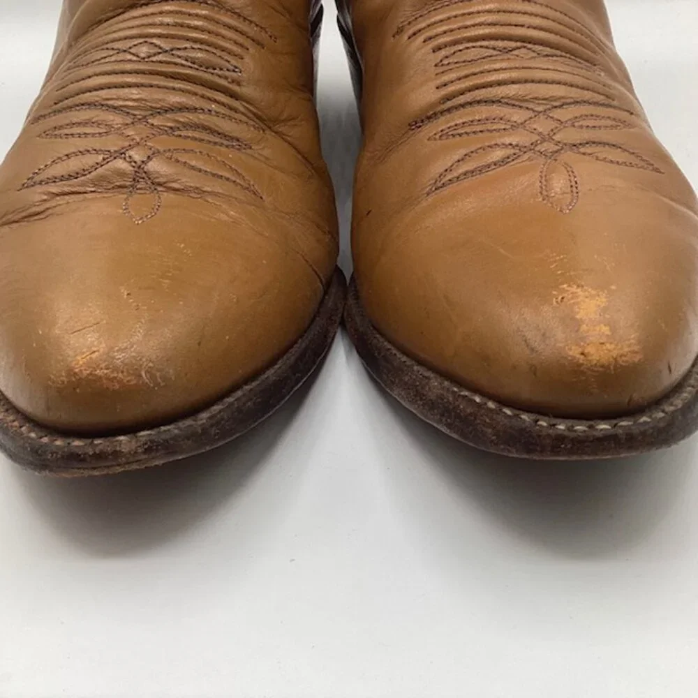 Justin‎ Leather Boots Mens 9.5D Style20794 USA Vintage 1970's-1980's Tan & Black